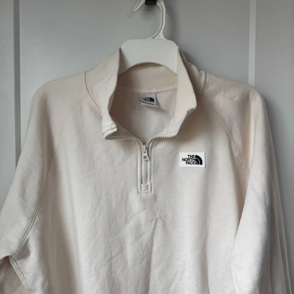 The North Face Cream Half Zip Pullover Sweatshirt Cotton Blend Women's Size M - Picture 6 of 8